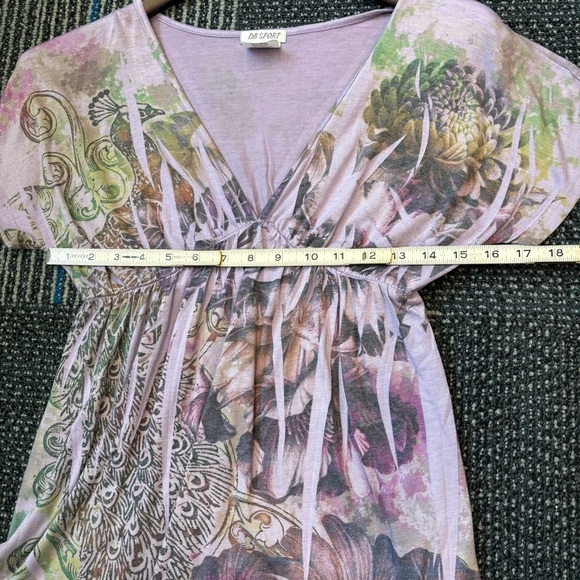 Vintage DB Sport Y2K Top V Neck babydoll purple peacock floral - Picture 7 of 8